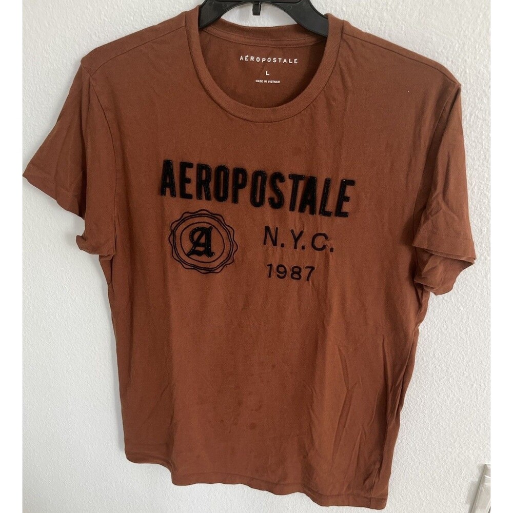 Aeropostale Mens Crewneck T-Shirt Sz Large Brown Short Sleeve Pullover Gorpcore